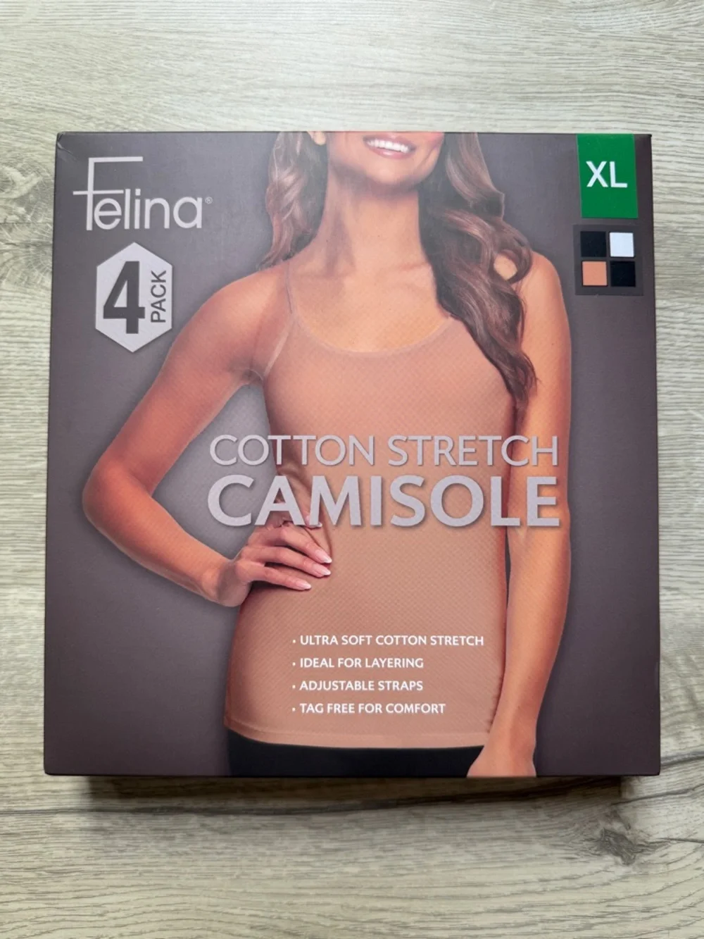 Felina Four Cotton Stretch Camisoles 4️⃣ pack adjustable straps black white tan - Picture 4 of 8